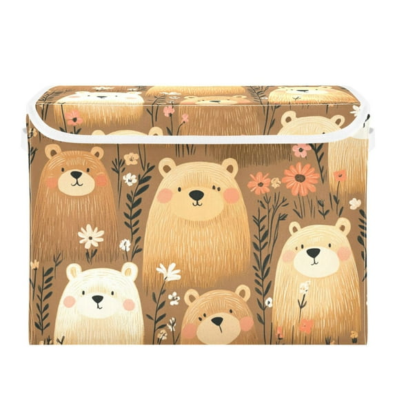 Cartoon Style Bears Large Storage Bins with Linen Collapsible Lid Storage Box 16.7 x 12.6 x 11.8in