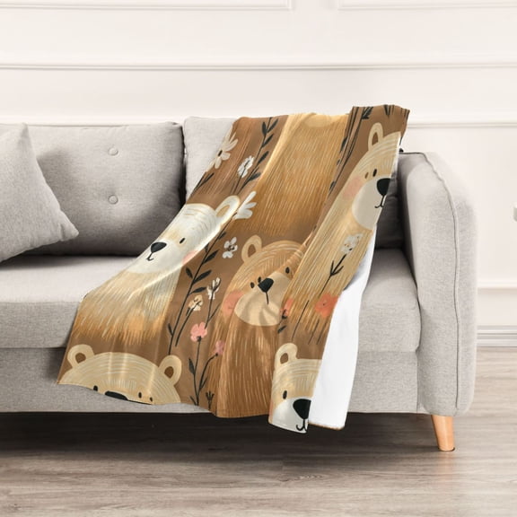 Cartoon Style Bears Throw Blanket 60" x 90" Soft and Warm Blankets for Couch Sofa and Bed