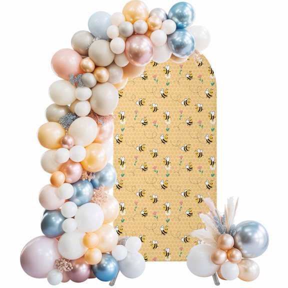 Cartoon Style Bees Arch Backdrop Cover 6 FT Yellow Honeycomb Cute Animal and Flowers Stretchy Elastic Arch Stand Covers Spandex Arched Background Birthday Wedding Party Decoration (No Stand)