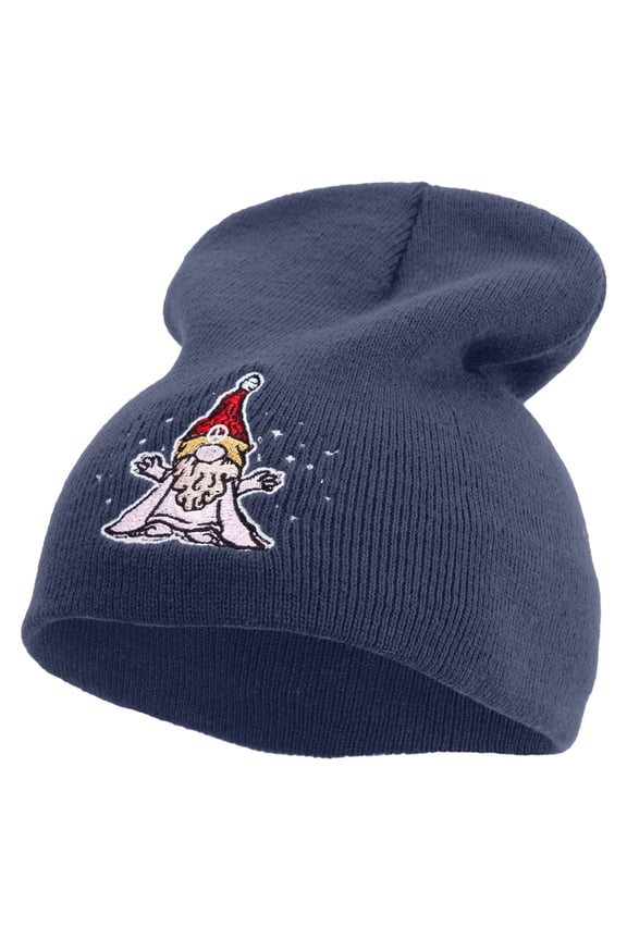 Cartoon Style Chirstmas Elf Embroidered 8 inch Acrylic Short beanie - Navy OSFM