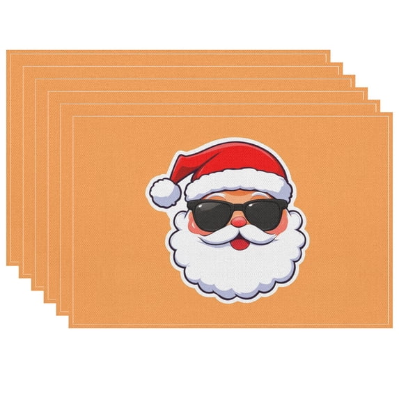 Cartoon Style Christmas Durable Placemats Deco for Restaurant Dining Table Coffee Table Santa Claus with Glasses and Hat Home Entrance Mat Washable Heat-Resistant Porch Mats Pack Of 6 17.7x13 Inches