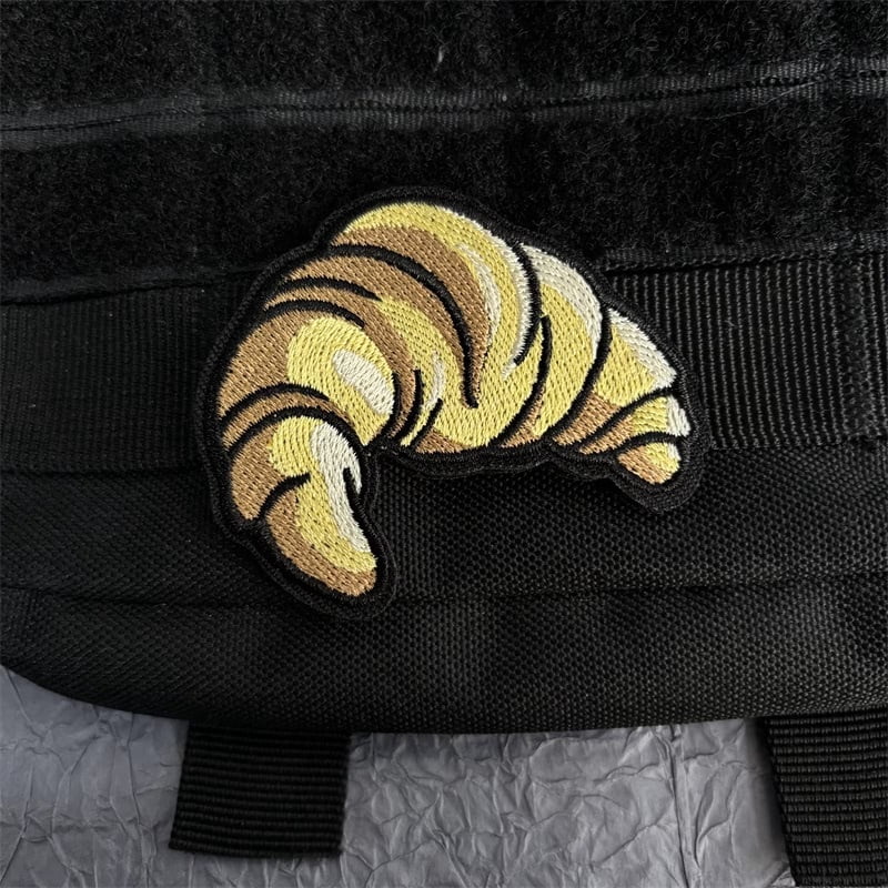 Cartoon-Style Croissant Patch for Clothing - Fun Iron-On Embroidered Badge for Backpacks, Armbands, and Morale Badges