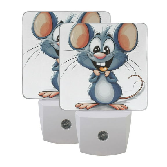 Cartoon Style Cute Mouse LED Night Light with Smart Sensor Plug Into Wall Dusk to Dawn 2 packs