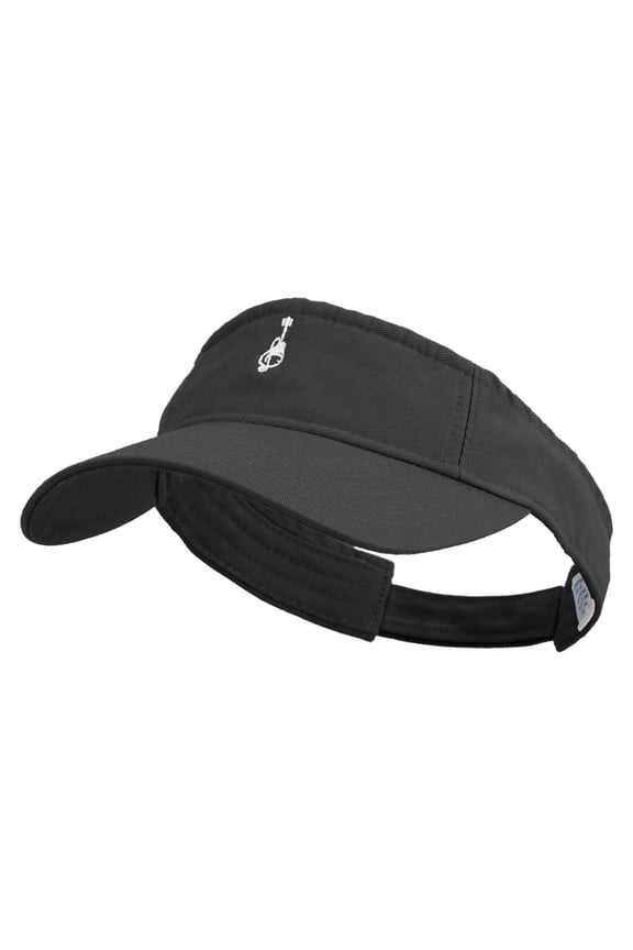 Cartoon Style Guitar Logo Embroidered Pro Style Cotton Twill Washed Visor - Black OSFM