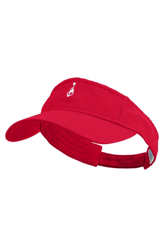Cartoon Style Guitar Logo Embroidered Pro Style Cotton Twill Washed Visor - Red OSFM