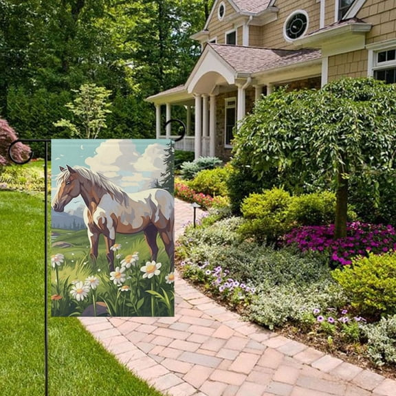 Cartoon Style Horses Garden Flag 28x40 inch Double Sided Outside Yard Decorations for Home Outdoor