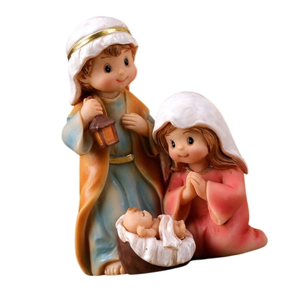 Cartoon-Style Nativity Statue Resin Miniature Holy Family Christmas Decoration for Holiday Display & Gifting
