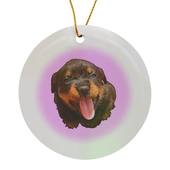 3drose, Cartoon Style Nerdy Rottweiler Puppy Sticking Tongue Out, Circle Porcelain Ornament