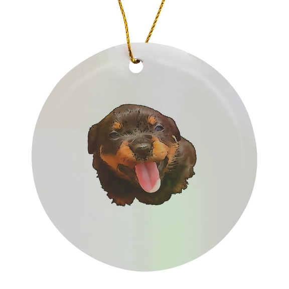 3drose, Cartoon Style Nerdy Rottweiler Puppy Sticking Tongue Out, Circle Porcelain Ornament