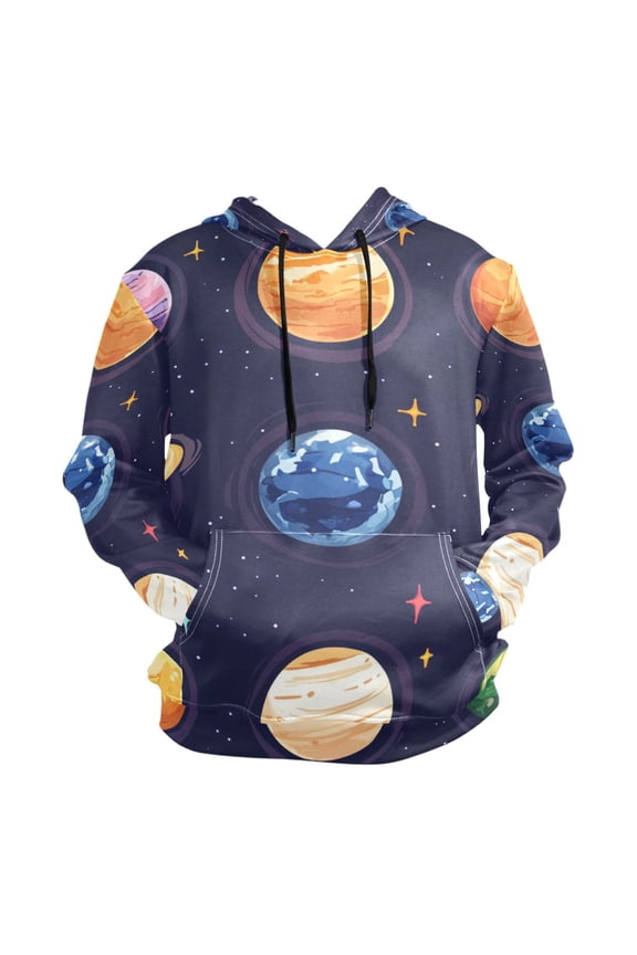 Cartoon Style Planets Men’s Hoodies Sweatshirt Fleece Jackets Long Sleeve Sweatshirts