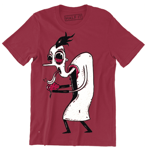 Cartoon Styled Mad Scientist Licking Brain Scary Creepy men's T-Shirt