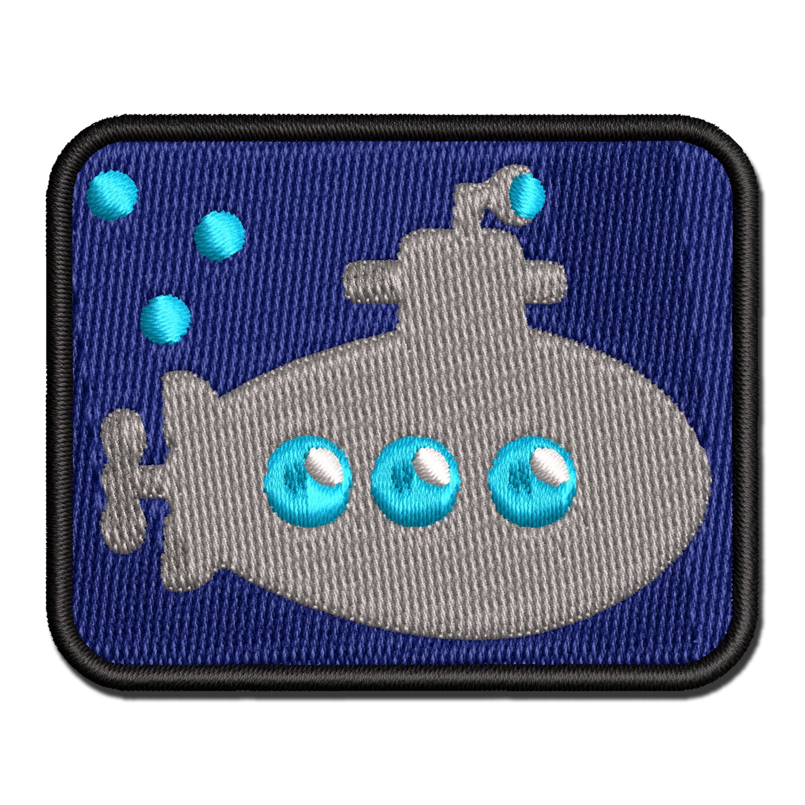 Cartoon Submarine Boat Aquatic Underwater Vehicle with Periscope and Propeller Applique Multi-Color Embroidered Iron-On Patch - 3.5 Inch Large
