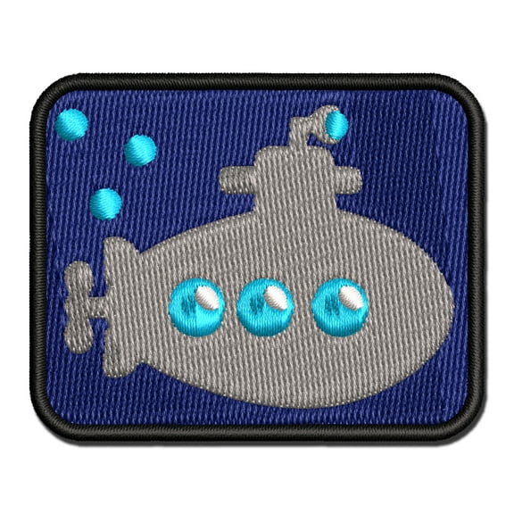 Cartoon Submarine Boat Aquatic Underwater Vehicle with Periscope and Propeller Applique Multi-Color Embroidered Iron-On Patch - 3 Inch Medium
