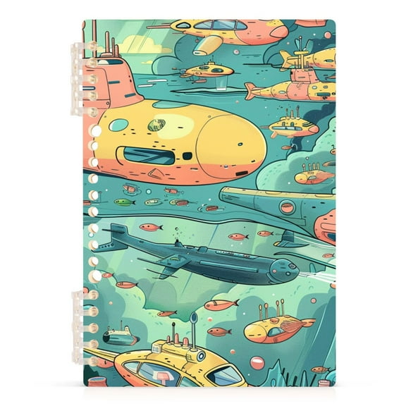 Cartoon Submarines under Sea Spiral Journal Notebook College Ruled Notebook 8.3" x 5.7" A5 Lined Thick Paper Page