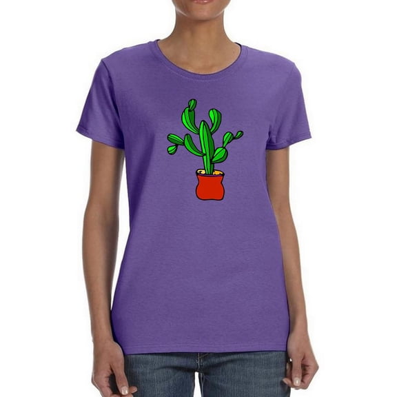 Cartoon Succulent Clay Pot Shaped T-Shirt Women -Image by Shutterstock, Female Large