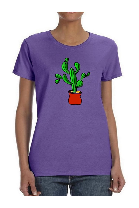 Cartoon Succulent Clay Pot Shaped T-Shirt Women -Image by Shutterstock, Female XX-Large