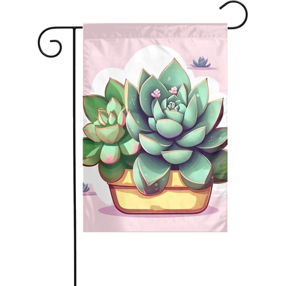 Cartoon Succulent Garden Flag 12x18 Inch Yard Decoration with 3cm Pole Pocket Single-Sided Flag Only No Flagpole Included