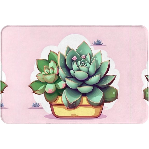 Cartoon Succulents Patterned Anti-Slip Doormat, 16x24 inch Floor mat, Protect Living Room, Bathroom, Front Door Clean