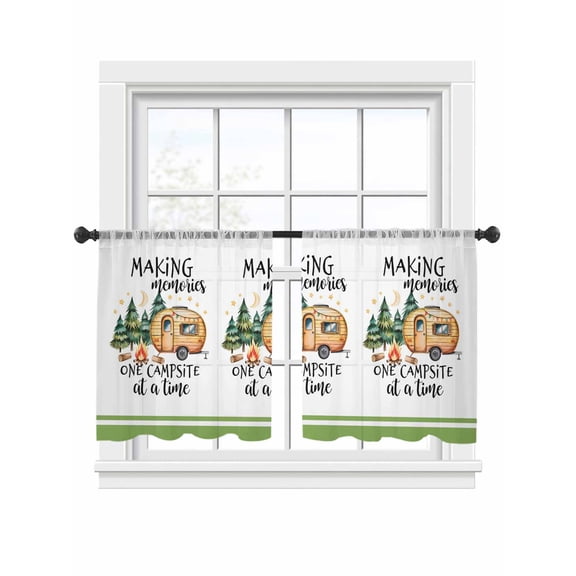 Cartoon Summer Sheer Curtains 45 Inch Length 2 Panels Set, Semi Transparent Voile Rod Pocket Curtains for Living Dining Room Bedroom Drapes Funny Forest Trees House Star Moon