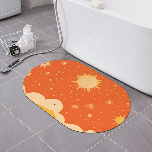 Cartoon Sun Bath Mat Flower Leaves Diatomaceous Earth Bathroom Rugs Absorbent Stone Bath Mat Fast Drying Shower Rug Non Slip Doormat 15.7" x 23.6"