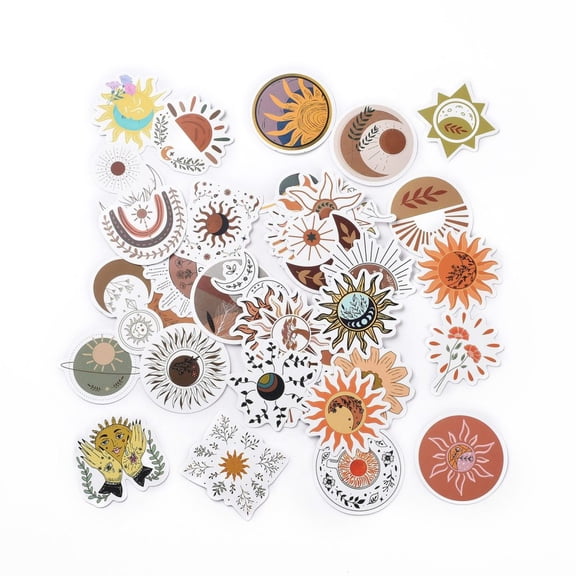 Cartoon Sun Moon Plant Paper Stickers set Adhesive Label Stickers for Water Bottles Laptop Luggage Cup Computer Mobile Phone Skateboard Guitar Stickers Tarot Theme Mixed color Paper