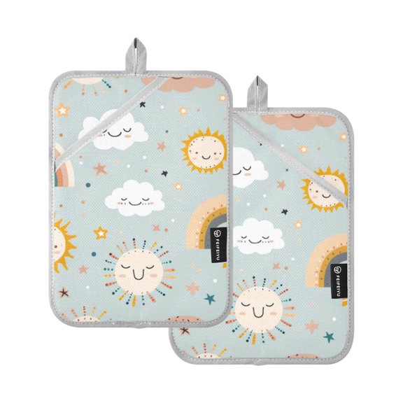 ALAZA Cartoon Sun and Rainbow Pot Holders Set of 2 Heat Resistant Kitchen Oven Mitts