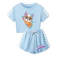 thumbnail image 1 of Cartoon Super-Kitties Matching Set – Girls Short Sleeve Top with Sporty Shorts – Kids Summer Playwear, 1 of 4