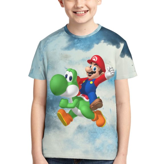 Cartoon Super Mario Teen T Shirts Unisex Crewneck Short Sleeve T-Shirt Tees Top For Boys Girls Youth Kids X-Small
