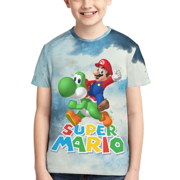 Cartoon Super Mario Teen T Shirts Unisex Crewneck Short Sleeve T-Shirt Tees Top For Boys Girls Youth Kids X-Small