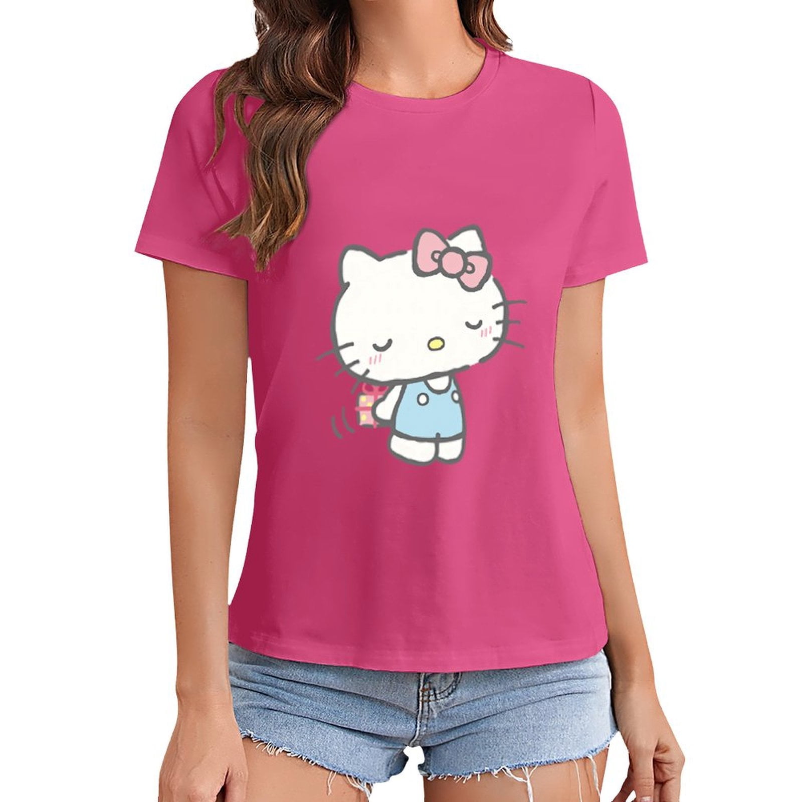 Cartoon T-Shirt Hello Kitty Cute Meme Girl‘s Gift Tee Shirt for Women ...