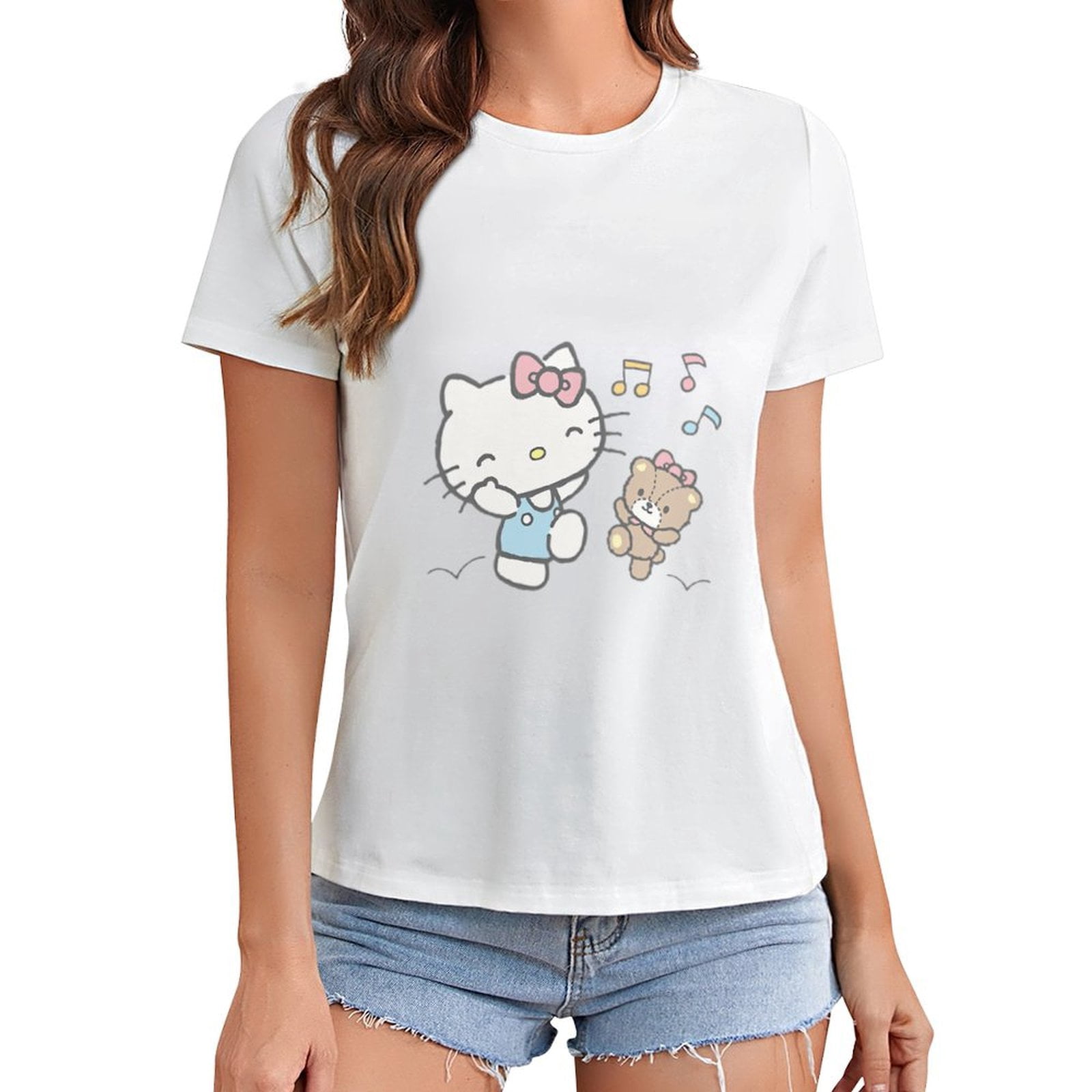 Cartoon T-Shirt Hello Kitty Shirt Cute Meme Girl‘s Gift Tee Shirt for ...