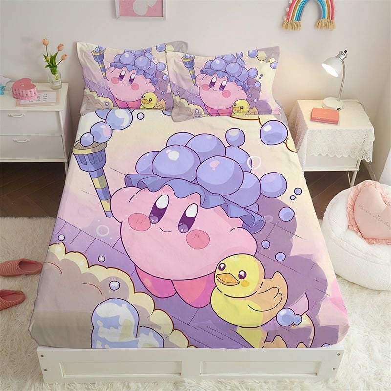 cartoon-tv-kirbyed-bed-mattress-kawaii-kirbyed-painted-bed-linen-cover