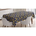 thumbnail image 1 of Cartoon Tablecloth, Funny Night Sky Chipper Moons and Stars Sleeping Time Abstract Cartoon, Rectangle Satin Table Cover for Dining Room and Kitchen, 52" X 70", Navy Blue Orange Yellow, by Ambesonne, 1 of 2