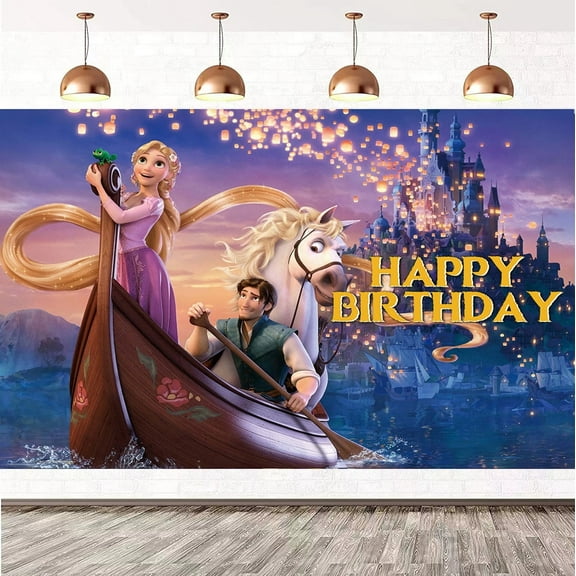 Cartoon Tangled Birthday Backdrop Banner Party Supplies Happy Birthday Party Decorations 59''×35''