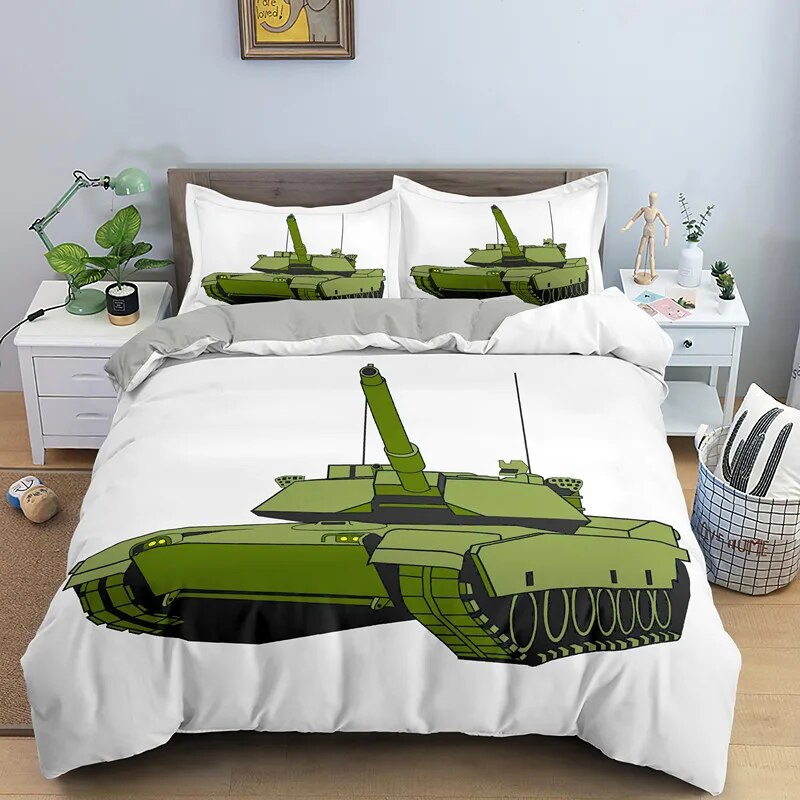 Cartoon Tank Duvet Cover War Theme Bedding Set for Kids Boys Man