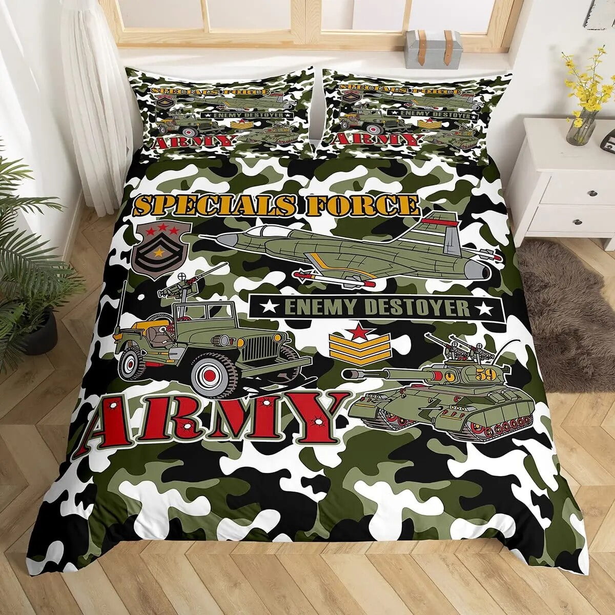 Cartoon Tank Duvet Cover War Theme Bedding Set for Kids Boys Man
