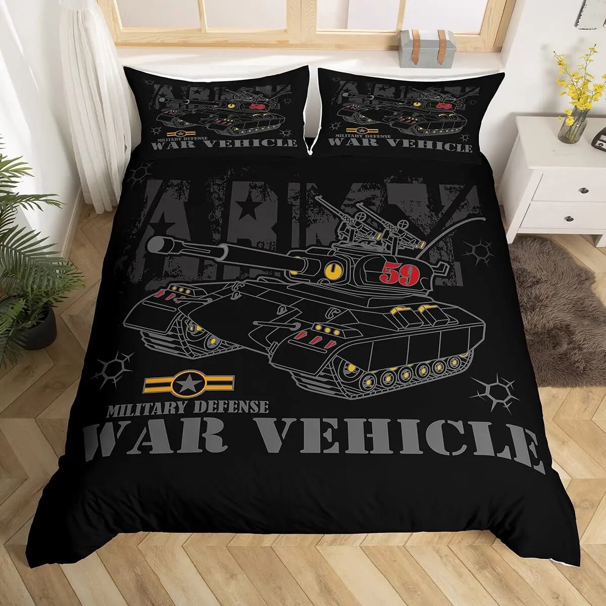 Cartoon Tank Duvet Cover War Theme Bedding Set for Kids Boys Man