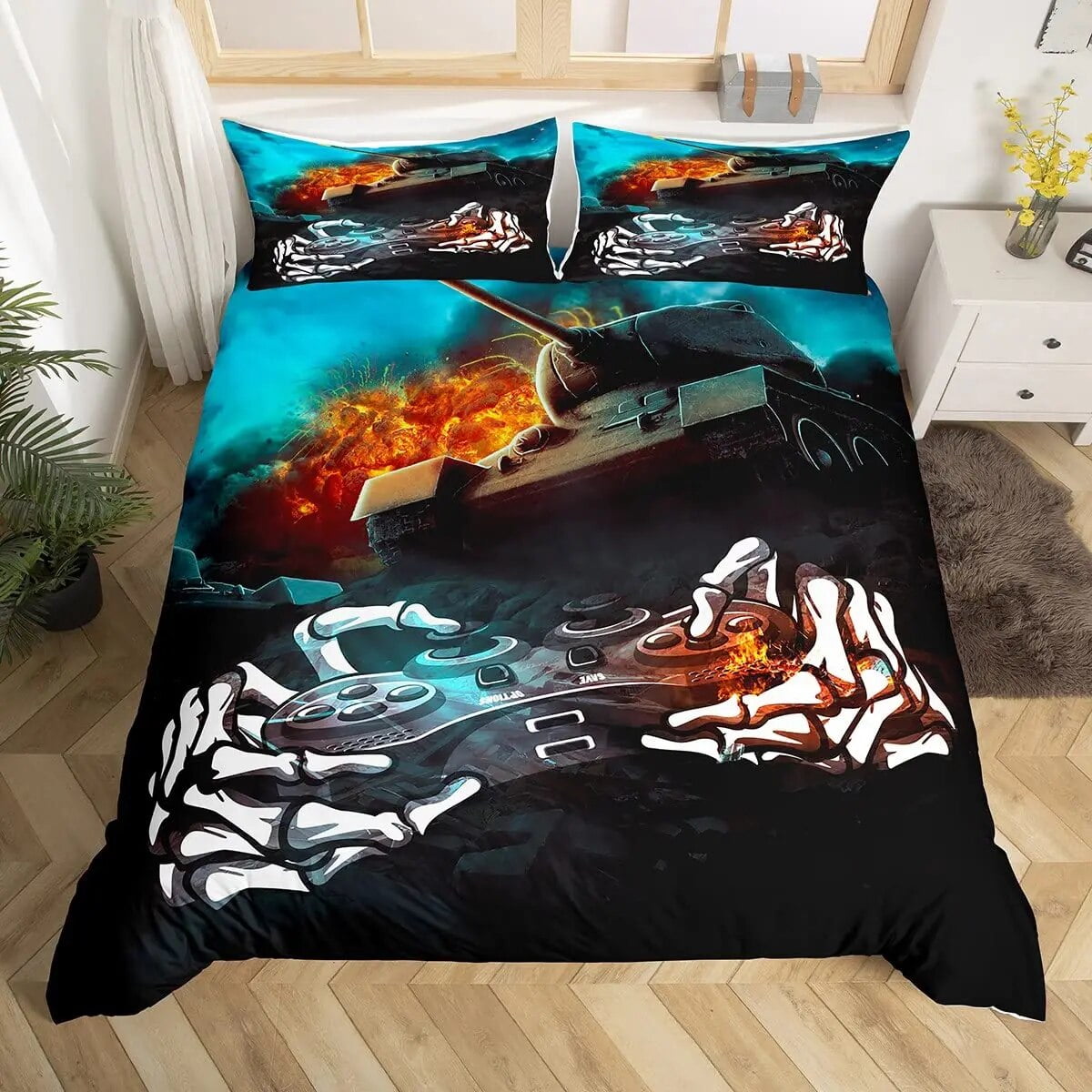Cartoon Tank Duvet Cover War Theme Bedding Set for Kids Boys Man