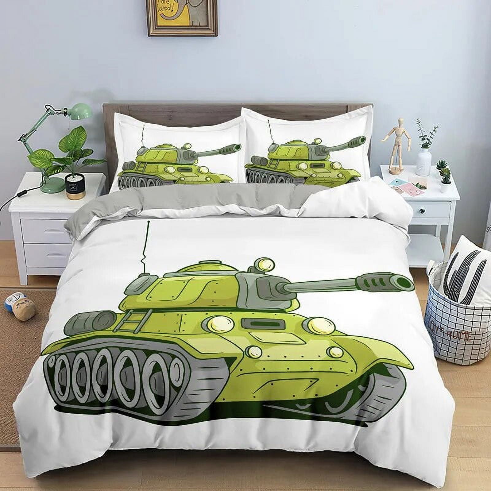 Cartoon Tank Duvet Cover War Theme Bedding Set for Kids Boys Man