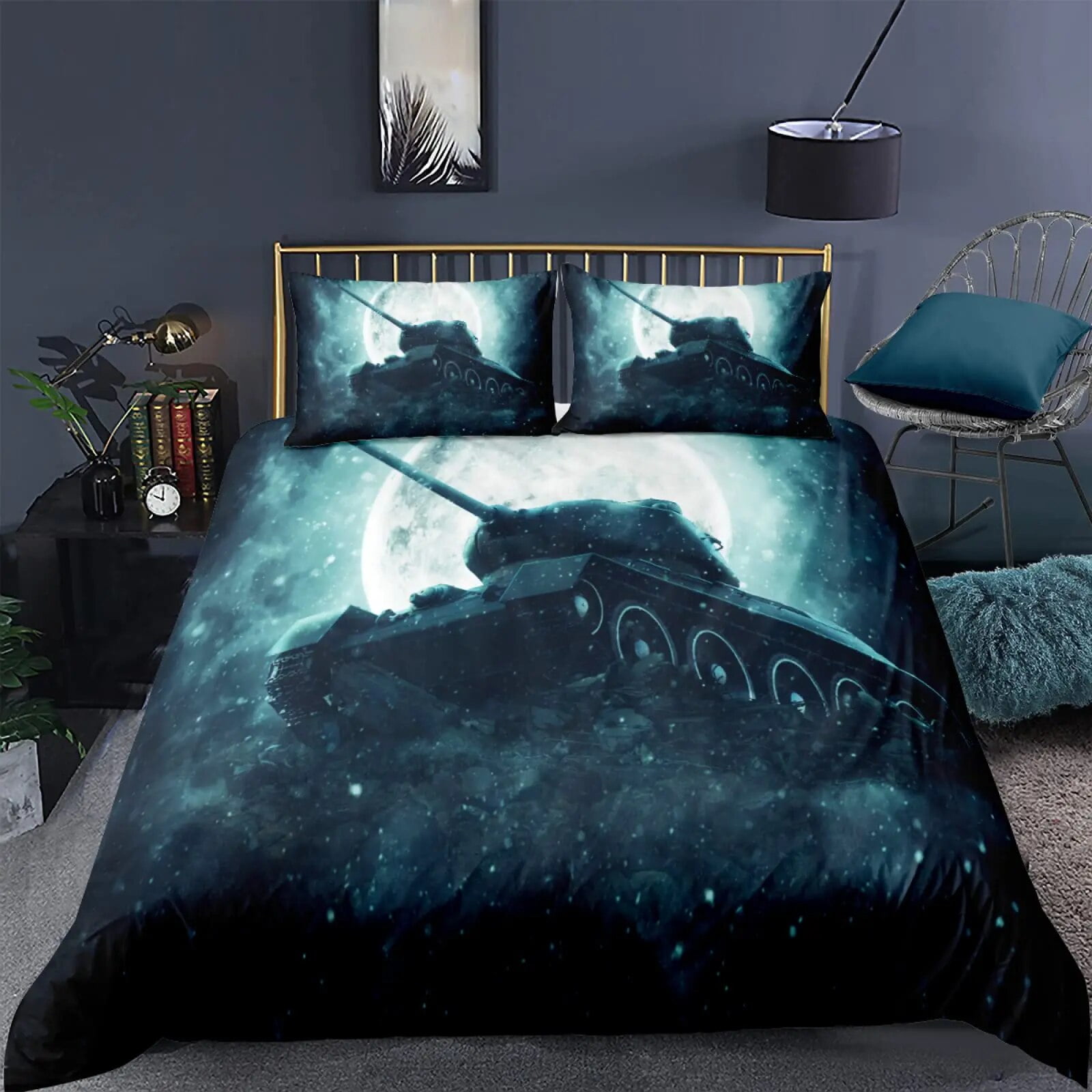 Cartoon Tank Duvet Cover War Theme Bedding Set for Kids Boys Man