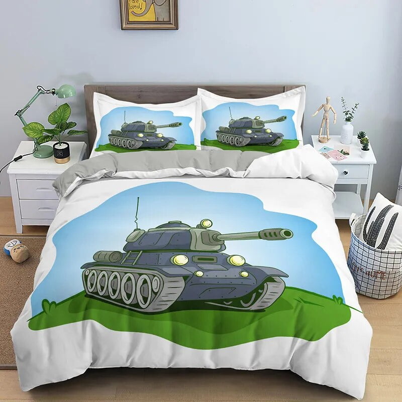 Cartoon Tank Duvet Cover War Theme Bedding Set for Kids Boys Man