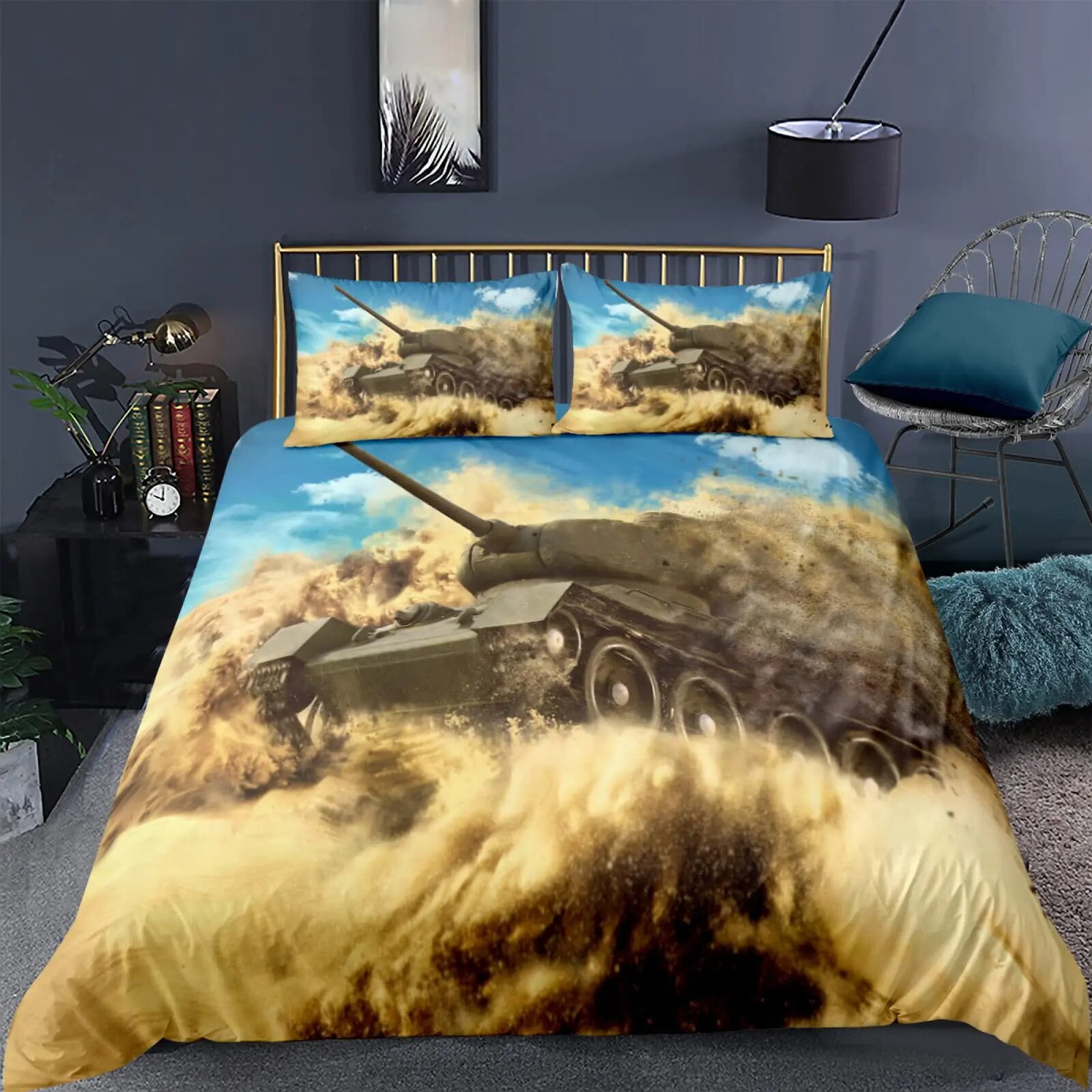 Cartoon Tank Duvet Cover War Theme Bedding Set for Kids Boys Man