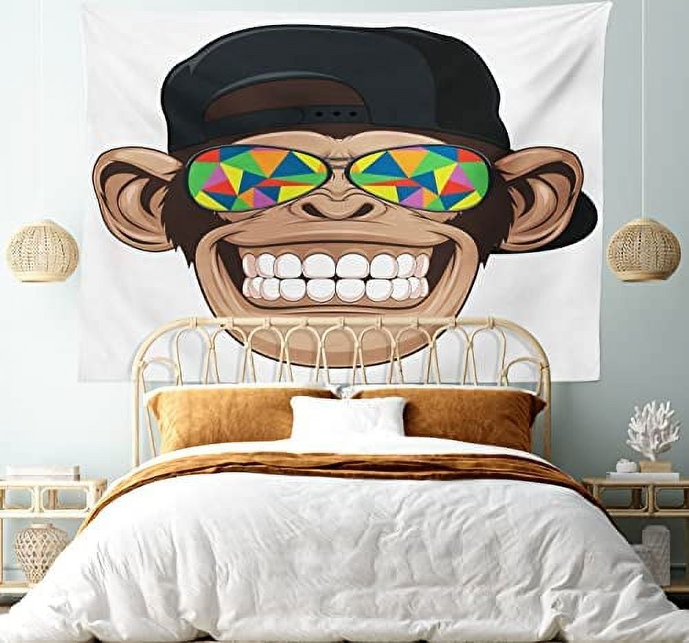 Cartoon Tapestry, Fun Hipster Monkey With Colorful Sunglasses And Hat ...