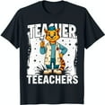 Cartoon Teacher TShirt Lab Coat & Magnifying Glass Design on Dark Blue