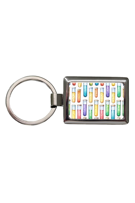 Cartoon Test Tubes Science Teacher Scientist Metal Rectangle Keychain