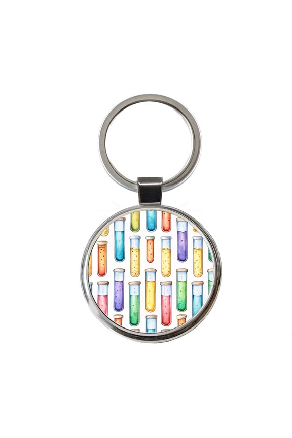 Cartoon Test Tubes Science Teacher Scientist Metal Round Keychain