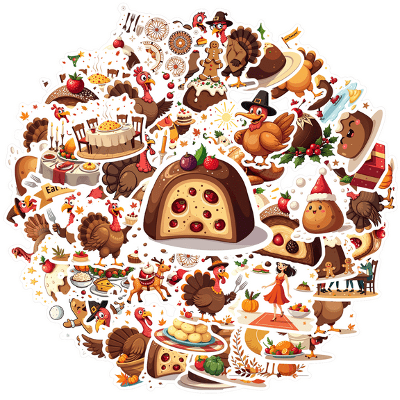 Cartoon Thanksgiving Stickers, Waterproof Turkey Sticker for Water Bottle Laptop Phone Cases Planner Skateboard Luggage Helmet Party Favor Decor, Ideal for Adults Teens Teacher Rewards