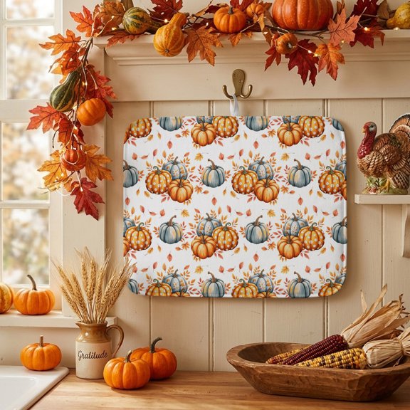 Cartoon Thanksgiving Thanksgiving 1 Pack Dish Drying Mat,Absorbent Drying Pad Country Autumn Leaves Kitchen Countertop Protector Mats Dish Drainer Rack Mat for Dishes Cups Glassware,18x24in