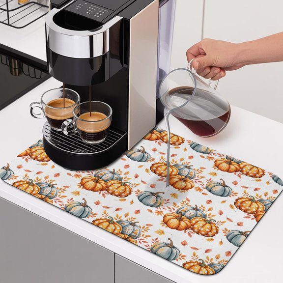 Cartoon Thanksgiving Thanksgiving Dish Drying Mat,Absorbent Diatomaceous Earth Mats Country Autumn Leaves Coffee Mat Dishes Drainer Pad for Kitchen Counter Rack Sink Utensils,12x16in