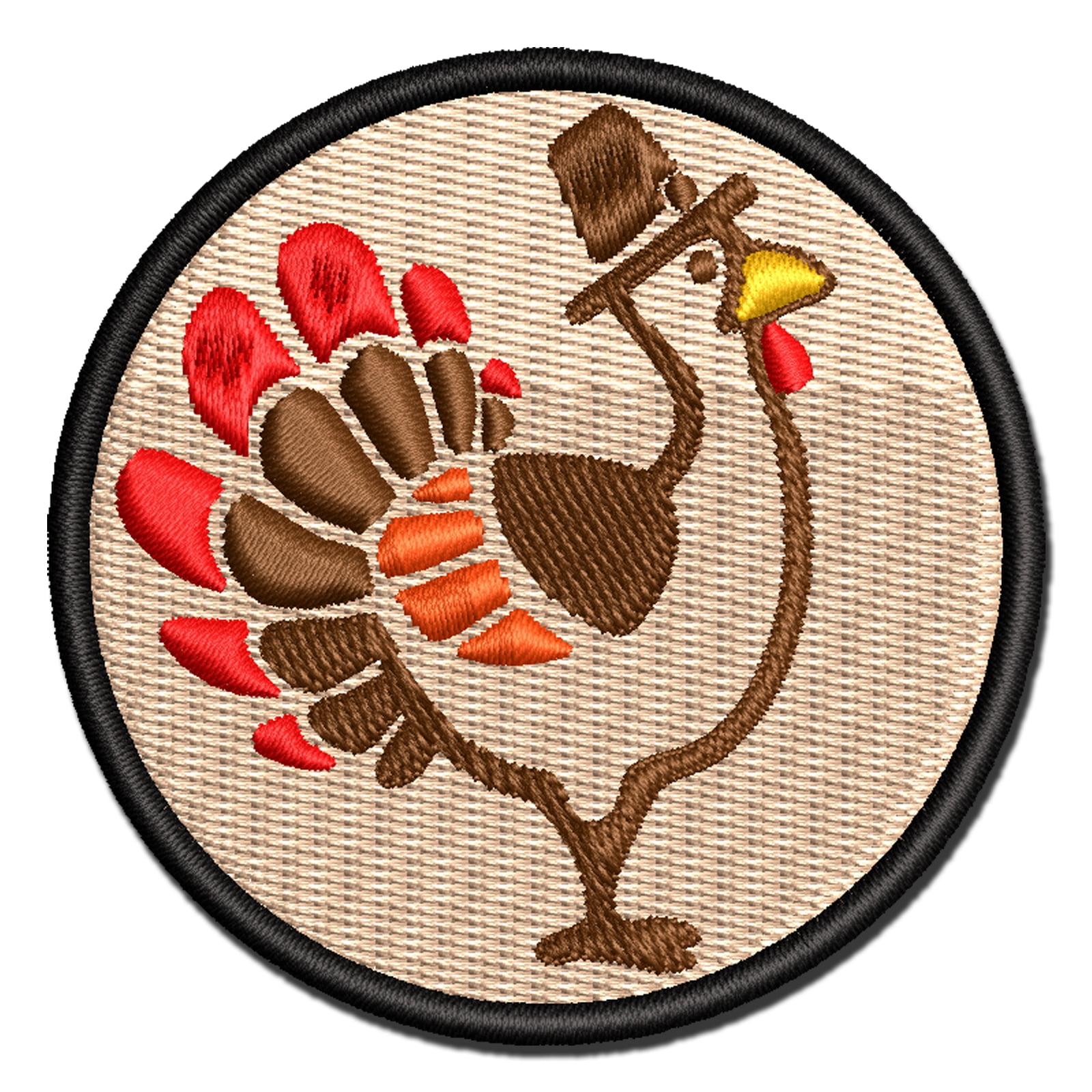 Cartoon Thanksgiving Turkey with Pilgrim Hat Applique Multi-Color Embroidered Iron-On Patch - 3.5 Inch Large